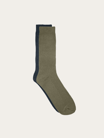 KnowledgeCotton Apparel - UNI 2-pack classic sock Socks 1068 Burned Olive