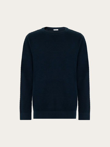 KnowledgeCotton Apparel - MEN Bubble knit crew neck Knits 1001 Total Eclipse