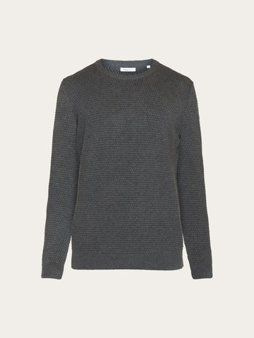 KnowledgeCotton Apparel - MEN Bubble knit crew neck Knits 1073 Dark Grey Melange