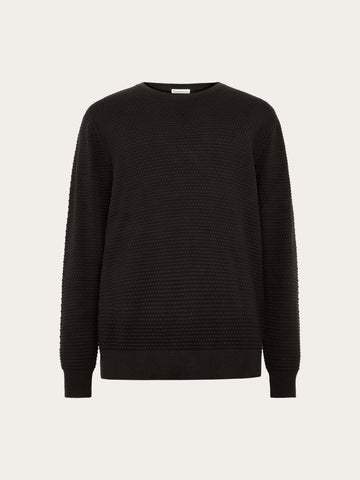 KnowledgeCotton Apparel - MEN Bubble knit crew neck Knits 1487 Chocolate Torte