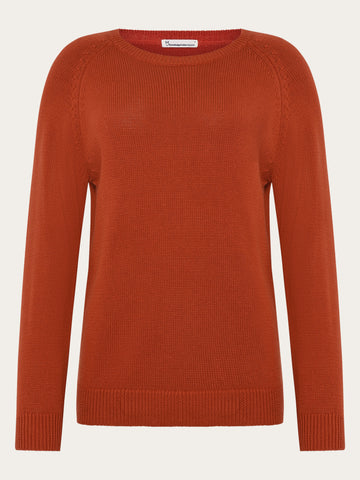 KnowledgeCotton Apparel - WMN Crew neck sweater Knits 1488 Burnt Brick