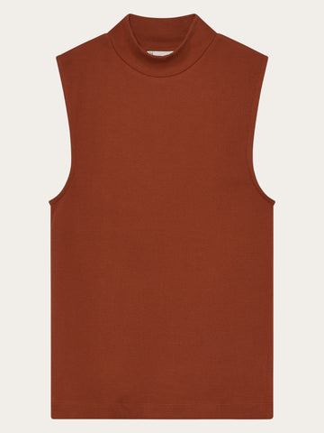 KnowledgeCotton Apparel - WMN High neck rib top T-shirts 1488 Burnt Brick