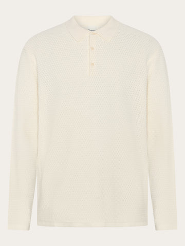 KnowledgeCotton Apparel - MEN Knitted polo Polos 1387 Egret