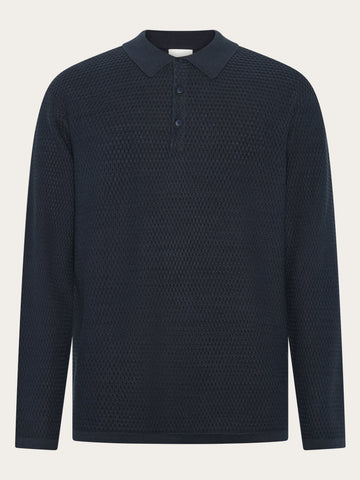 KnowledgeCotton Apparel - MEN Knitted polo Polos 1412 Night Sky