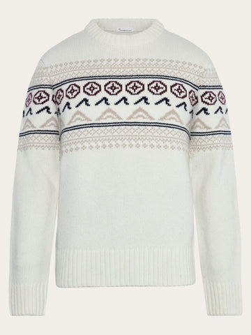 KnowledgeCotton Apparel - MEN Lambswool Crew Neck Knit RWS Knits 1387 Egret