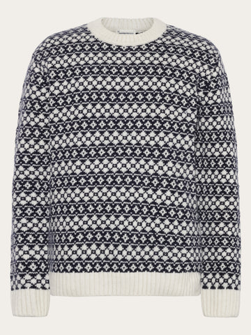 KnowledgeCotton Apparel - MEN Lambswool Crew Neck Knit RWS Knits 8021 Blue stripe