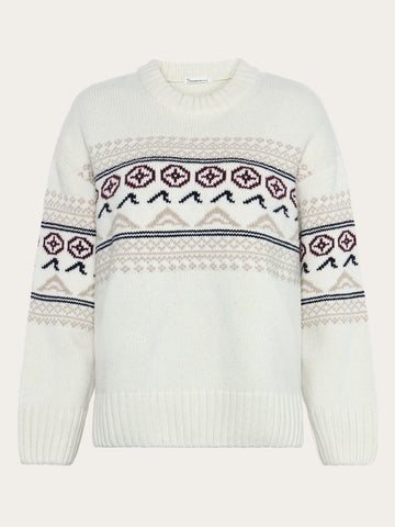 KnowledgeCotton Apparel - WMN Lambswool Crew Neck Knit RWS Knits 1387 Egret
