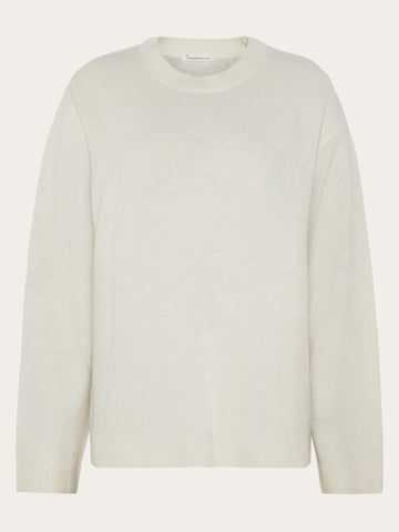 KnowledgeCotton Apparel - WMN Lambswool crew neck sweater Knits 1387 Egret