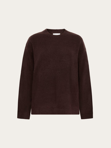 KnowledgeCotton Apparel - WMN Lambswool crew neck sweater Knits 1487 Chocolate Torte