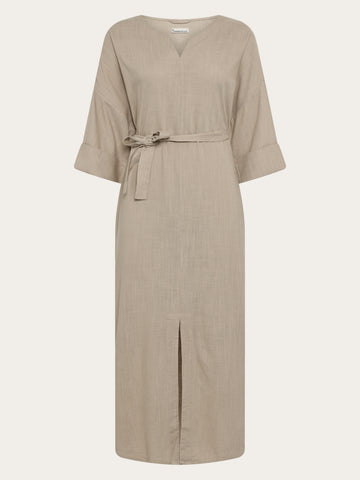 KnowledgeCotton Apparel - WMN Linen v-neck dress Dresses 1228 Light feather gray