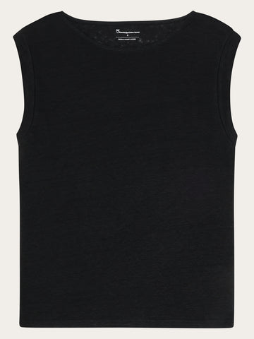 KnowledgeCotton Apparel - WMN Loose fold up linen t-shirt T-shirts 1300 Black Jet