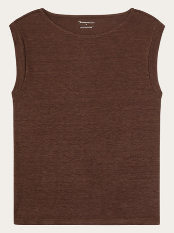 KnowledgeCotton Apparel - WMN Loose fold up linen t-shirt T-shirts 1489 Shaved Chocolate