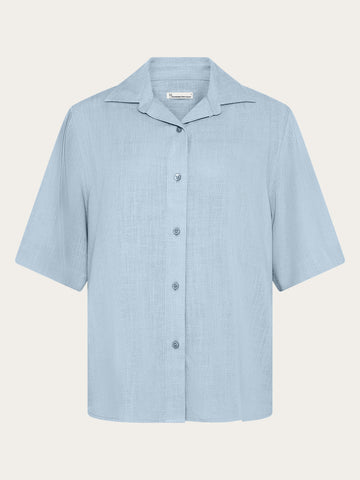 KnowledgeCotton Apparel - WMN Loose linen blend short sleeve shirt Shirts 1009 Skyway