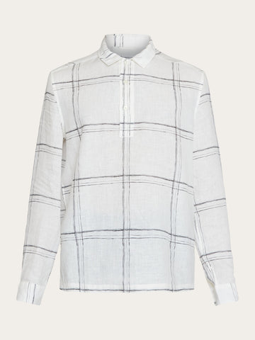 KnowledgeCotton Apparel - MEN Loose linen printed polo shirt - GOTS/Vegan Shirts 7020 White check