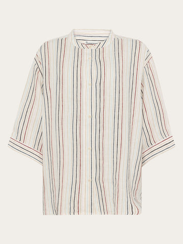 KnowledgeCotton Apparel - WMN Loose linen stripe shirt Shirts 8032 Multi color stripe