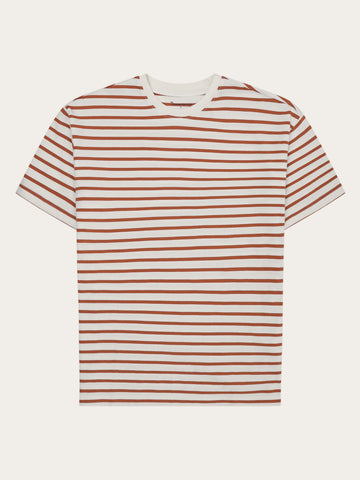 KnowledgeCotton Apparel - MEN Loose striped t-shirt T-shirts 8025 Red Stripe