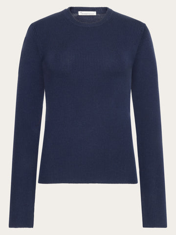 KnowledgeCotton Apparel - WMN Merino Wool Rib Knit RWS Knits 1001 Total Eclipse