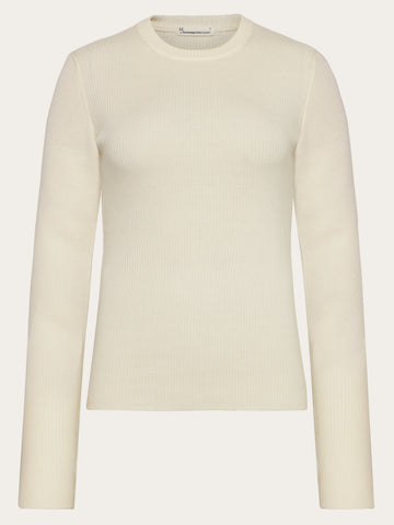 KnowledgeCotton Apparel - WMN Merino Wool Rib Knit RWS Knits 1387 Egret