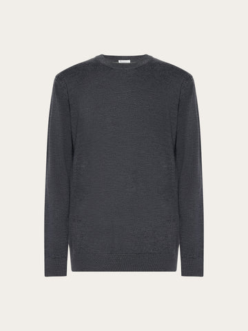 KnowledgeCotton Apparel - MEN Merino crew neck sweater Knits 1073 Dark Grey Melange