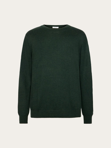 KnowledgeCotton Apparel - MEN Merino crew neck sweater Knits 1090 Forest Night