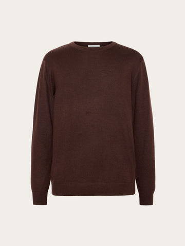 KnowledgeCotton Apparel - MEN Merino crew neck sweater Knits 1487 Chocolate Torte