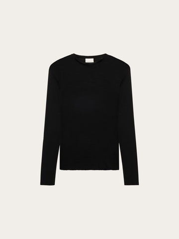 KnowledgeCotton Apparel - WMN Merino rib long sleeve t-shirt Long Sleeves 1300 Black Jet