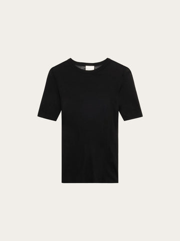 KnowledgeCotton Apparel - WMN Merino rib t-shirt T-shirts 1300 Black Jet