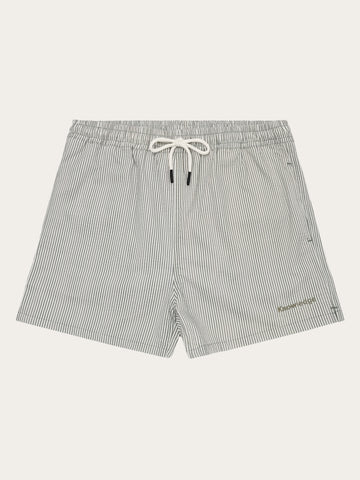 KnowledgeCotton Apparel - MEN Mid-thigh seersucker swimshorts Swimshorts 8023 Green stripe