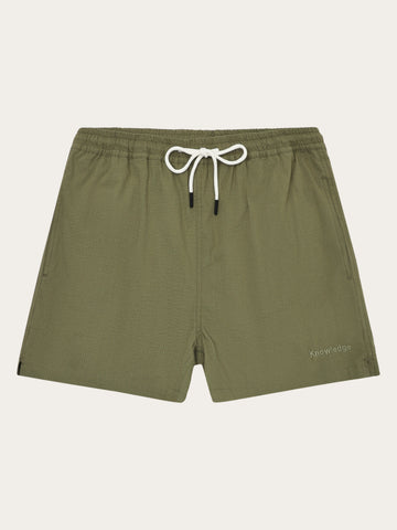 KnowledgeCotton Apparel - MEN Mid-thigh seersucker swimshorts Swimshorts 1068 Burned Olive