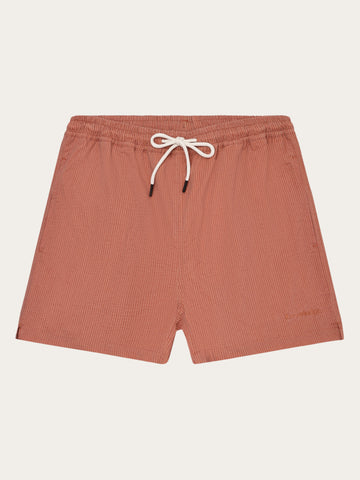 KnowledgeCotton Apparel - MEN Mid-thigh seersucker swimshorts Swimshorts 1488 Burnt Brick