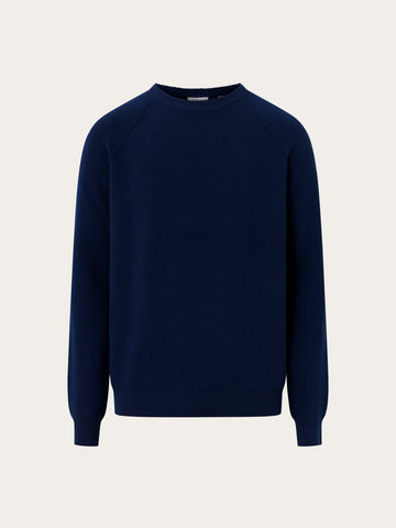 KnowledgeCotton Apparel - MEN O-neck merino wool rib knit Knits 1001 Total Eclipse