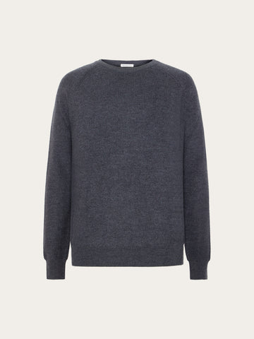 KnowledgeCotton Apparel - MEN O-neck merino wool rib knit Knits 1073 Dark Grey Melange