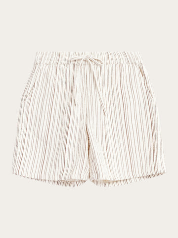 KnowledgeCotton Apparel - WMN POSEY wide mid-rise wrinkle stripe shorts - GOTS/Vegan Shorts 8026 Brown stripe