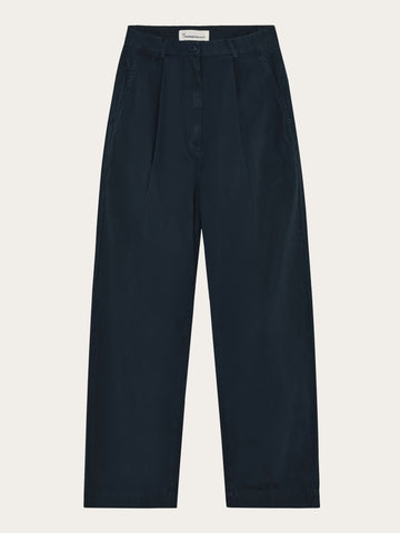 KnowledgeCotton Apparel - WMN Poplin pleat pants Pants 1001 Total Eclipse