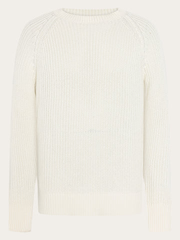 KnowledgeCotton Apparel - MEN Raglan knit sweater Knits 1387 Egret