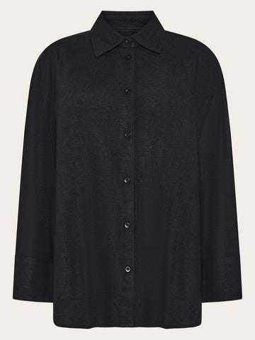 KnowledgeCotton Apparel - WMN Relaxed linen blend shirt Shirts 1300 Black Jet