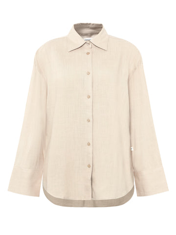 KnowledgeCotton Apparel - WMN Relaxed linen blend shirt Shirts 1387 Egret