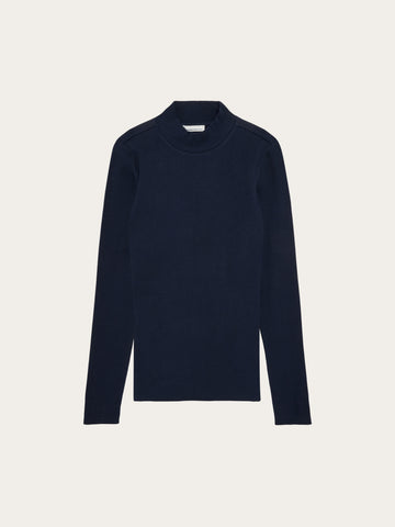 KnowledgeCotton Apparel - WMN Rib high neck LS Long Sleeves 1412 Night Sky
