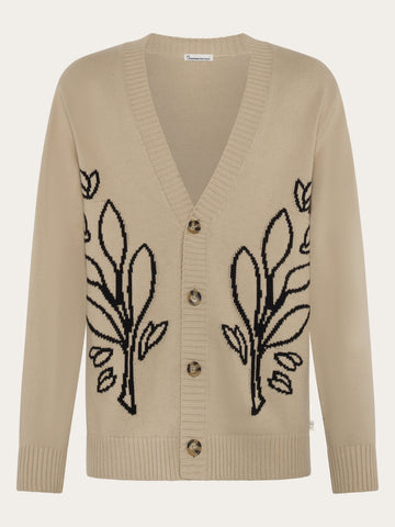 KnowledgeCotton Apparel - MEN SOS Jacquard knitted Cardigan GOTS/Vegan Knits 1228 Light feather gray