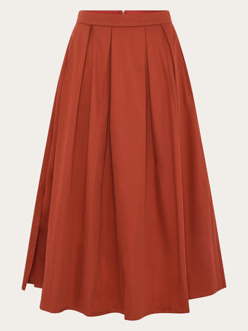 KnowledgeCotton Apparel - WMN Satin pleat skirt Skirts 1488 Burnt Brick