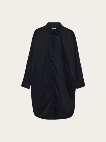 KnowledgeCotton Apparel - WMN Satin shirt dress Dresses 1300 Black Jet
