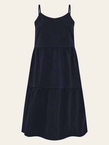 KnowledgeCotton Apparel - WMN Seersucker strap dress Dresses 1412 Night Sky