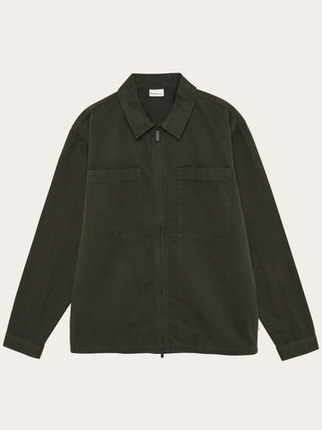 KnowledgeCotton Apparel - MEN Twill zip overshirt Overshirts 1090 Forest Night
