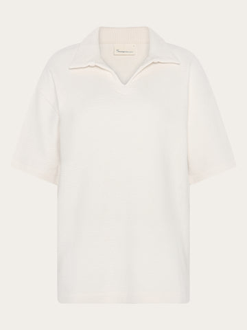 KnowledgeCotton Apparel - WMN Waffle split neck polo Polos 1387 Egret