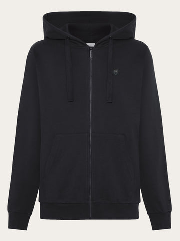 KnowledgeCotton Apparel - MEN Zip hood kangaroo badge sweat Sweats 1300 Black Jet